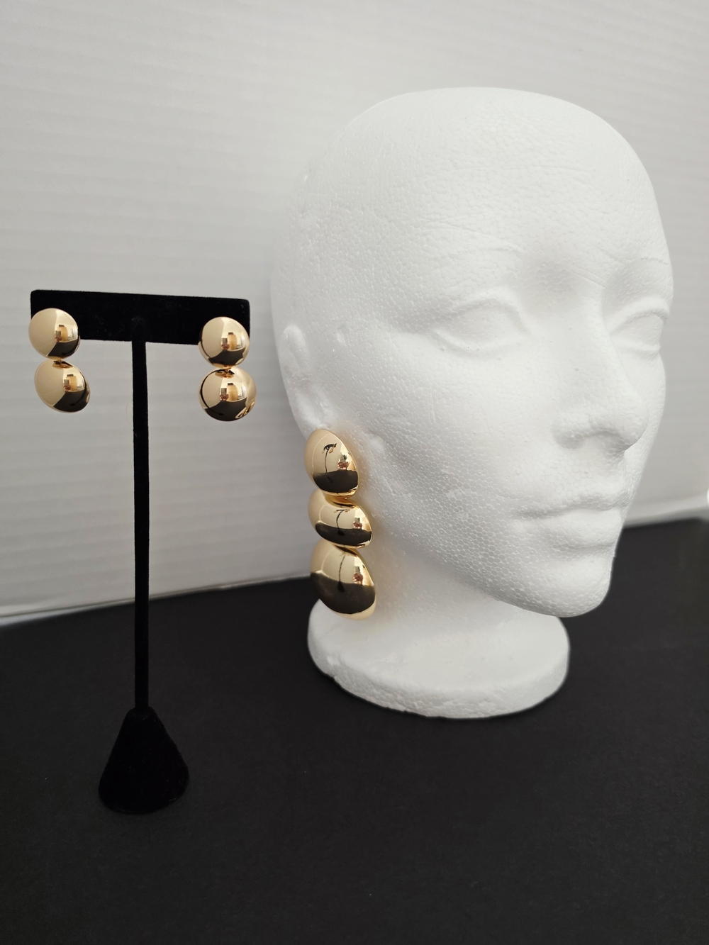 New Retro Gold Metal Triple Drop Statement Earrings 2 pair /2 sizes Lightweight